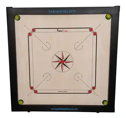 Carrom-Board Tabakh T Precise Select mit Münzen und Schläger