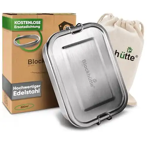 Edelstahl Brotdose Blockhütte 800ml mit Fächern und Dichtung