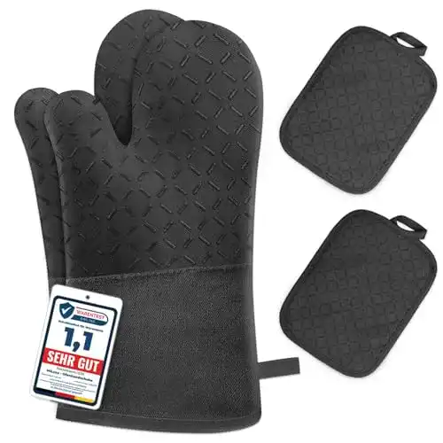 Ofenhandschuhe MILcea 4er Set – Hitzebeständige Topflappen und Kochhandschuhe