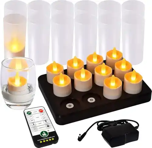 Wiederaufladbare LED-Teelichter mit Fernbedienung und Ladestation