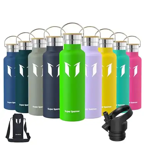 Trinkflasche Edelstahl mit Strohhalm von Super Sparrow, 620ml, Auslaufsicher