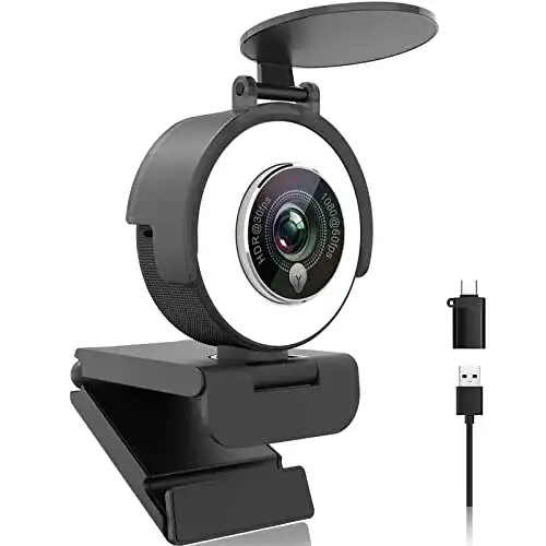 Webcam mit Ringlicht Angetube 1080p für Streaming