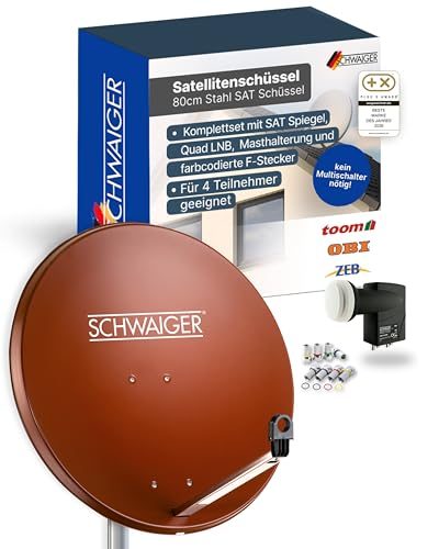 Schwaiger Satellitenschüssel mit Quad LNB und Montagematerial 80 cm