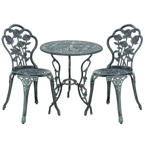 Gartentisch mit Stühlen casa.pro Bistro-Tisch 60cm Rund Grün