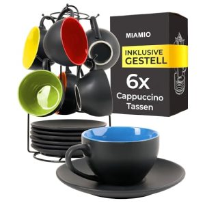 Cappuccino Tassen Miamio – 6 x 175 ml mit Unterteller und Ständer