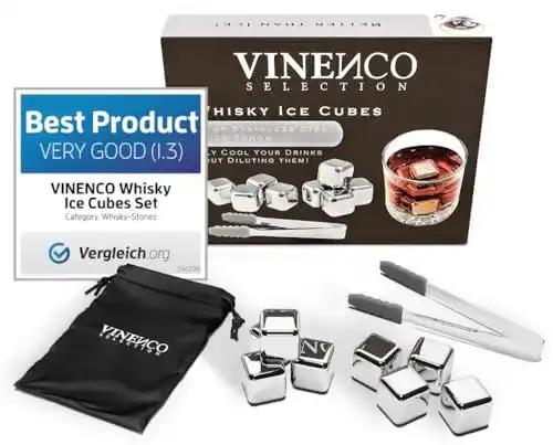 Whisky-Steine Set von Vinenco 8 wiederverwendbare Edelstahl-Eiswürfel