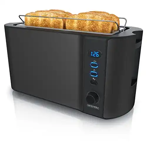 Toaster Arendo Edelstahl Langschlitz für 4 Scheiben mit Auftaufunktion