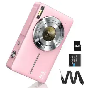 Digitalkamera Camkory in Pink mit FHD 1080P und 44MP