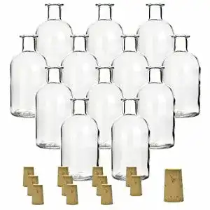 Gouveo 12er Set Likörflaschen aus Glas mit 250 ml Füllvolumen