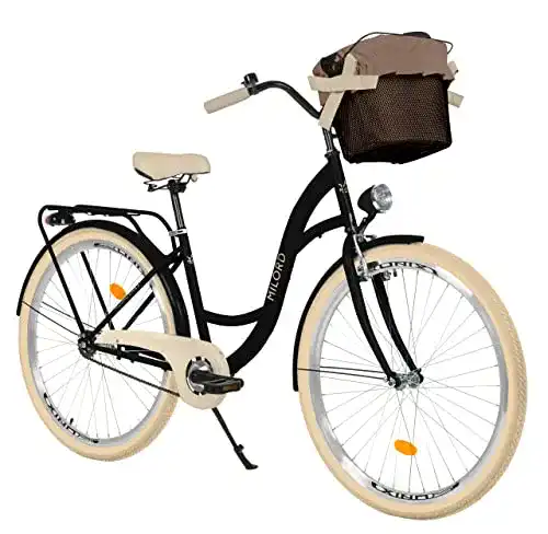Citybike Komfort Fahrrad mit Korb für Damen, Vintage Hollandrad, 26 Zoll