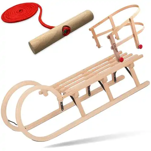 Schlitten mit Lehne Explorer Colint Holzschlitten für Kinder und Erwachsene