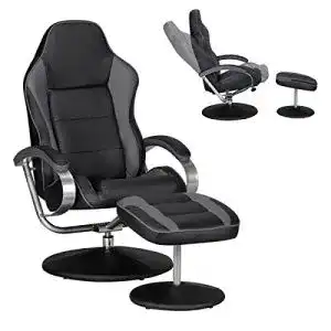 Relaxsessel Amstyle Fernsehsessel mit Hocker in Schwarz/Grau