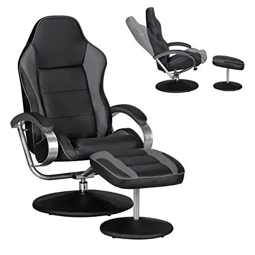 Relaxsessel Amstyle Fernsehsessel mit Hocker in Schwarz/Grau