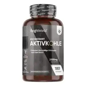 Aktivkohle-Kapseln von WeightWorld – 2000mg pro Portion, 180 vegane Kapseln