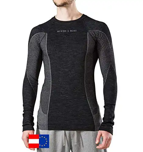 Merino Langarmshirt für Herren in Schwarz-Grau von Merino & More