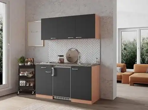 Miniküche Respekta Küchenzeile Gerda KB150BG in Grau mit Elektrogeräten