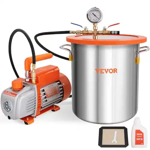 Vakuumkammer Vevor mit 19L und 100L/min Unterdruckpumpe