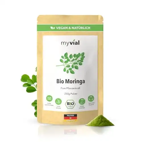 Moringa Pulver Myvial Bio 250g Bioqualität aus kontrolliertem Anbau