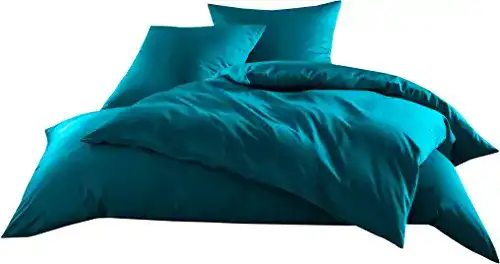 Satin Bettwäsche aus Mako-Satin in Petrol Blau