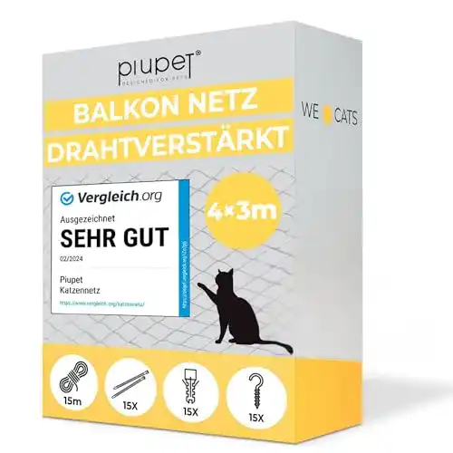 Katzennetz PiuPet drahtverstärkt 4x3m schwarz