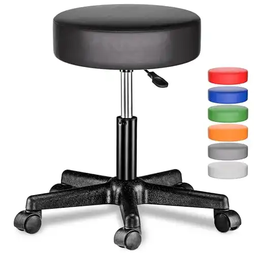 Höhenverstellbarer Rollhocker Casaria mit 10cm Polsterung in Schwarz