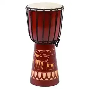 Djembe Trommel 40 cm mit Elefant Motiv aus Mahagoni Holz