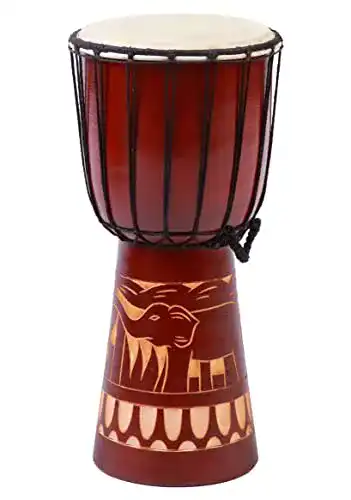 Djembe Trommel 40 cm mit Elefant Motiv aus Mahagoni Holz