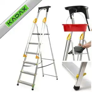 Kadax 6-stufige klappbare Aluleiter mit Handlauf und Antirutsch-Füßen