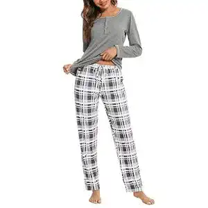 Pyjama für Damen Litherday Schlafanzug aus Baumwolle lang