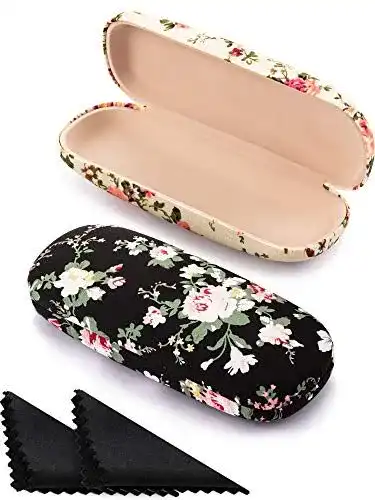 Brillenetui Weewooday 2er Set Hartschalen für Damen mit Blumen