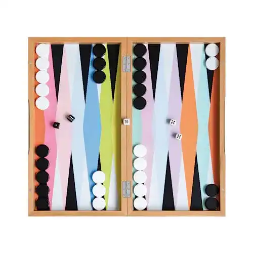 Backgammon Remember Buchenholz Box mit Spielsteinen und Würfeln