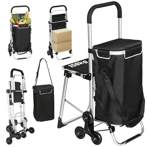 Einkaufstrolley mit Sitz Homcom klappbar 3-in-1 mit 40L Kapazität