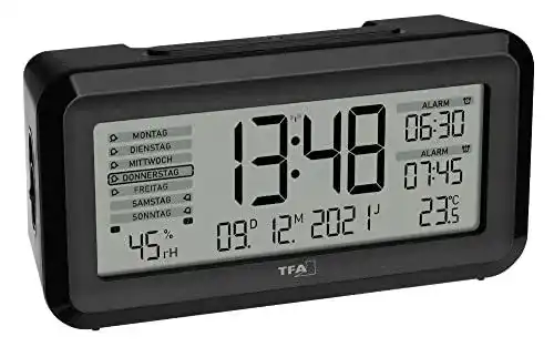Digitaler Wecker TFA Dostmann Funk-Wecker BOXX2 mit Akku und Raumklimaüberwachung