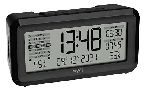 Digitaler Wecker TFA Dostmann Funk-Wecker BOXX2 mit Akku und Raumklimaüberwachung