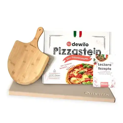 Pizzastein Dewilo mit Pizzaschaufel für Backofen und Grill