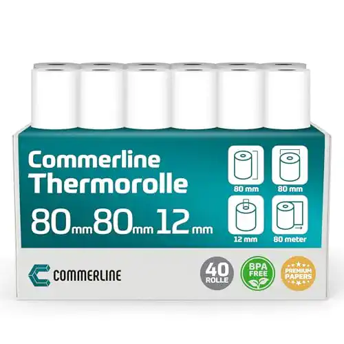 Thermopapier Commerline Thermorollen 80mm x 80mm x 12mm, 80 Meter