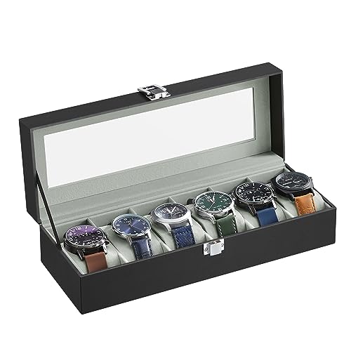 Uhrenbox mit 6 Fächern und Glasdeckel von SONGMICS