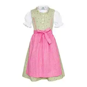 Dirndl für Kinder im Set: Kleid, Bluse und Schürze in Rosa und Grün