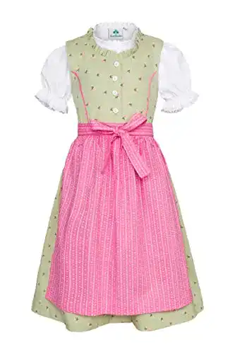 Dirndl für Kinder im Set: Kleid, Bluse und Schürze in Rosa und Grün