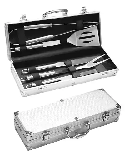 Grillkoffer Lrocotanc 5-teiliges Edelstahl Grillset für BBQ und Geschenk