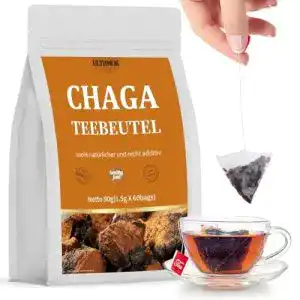 Chaga-Pilz Ulthmok Premium Teebeutel 60 Stück, 100% wild gewachsen