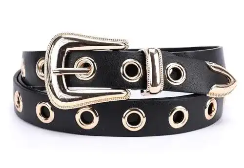 Gürtel für Damen mit Nieten in Schwarz, schmaler Punk-Gürtel im Gothic-Stil