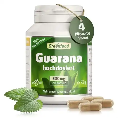 Guarana Kapseln Greenfood, hochdosiert mit 500mg – 120 Stück