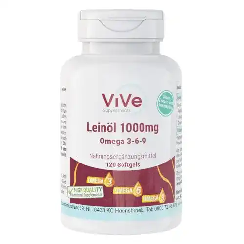 Leinöl-Kapseln 1000 mg – 120 Softgels von ViVe Supplements