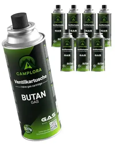 Camplora 8x 227g Butan Gaskartuschen mit Ventil für Grill und Camping