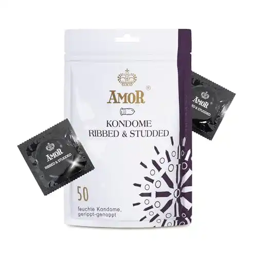 Amor Kondom Premium Gerippt-Genoppt, Ø 54 mm, 50 Stück
