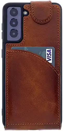 Burkley Leder Flip Case für Samsung Galaxy S21 mit Kartenfach