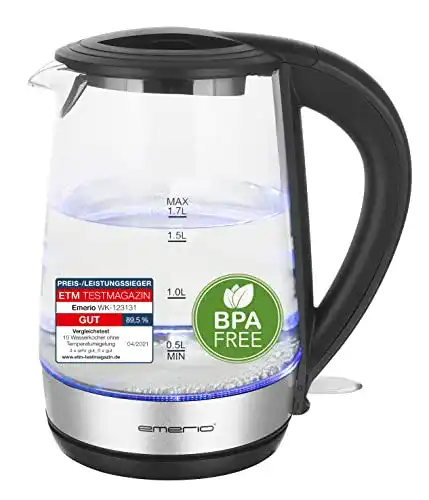 Emerio Wasserkocher WK-123131 aus Glas mit 1,7 Liter Volumen