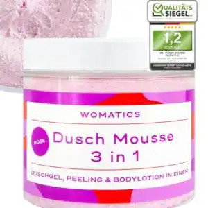 Womatics 3-in-1 Dusch Mousse Duschgel, Peeling und Bodylotion