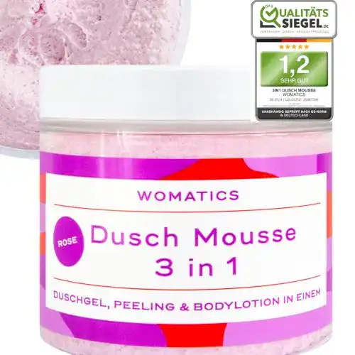 Womatics 3-in-1 Dusch Mousse Duschgel, Peeling und Bodylotion